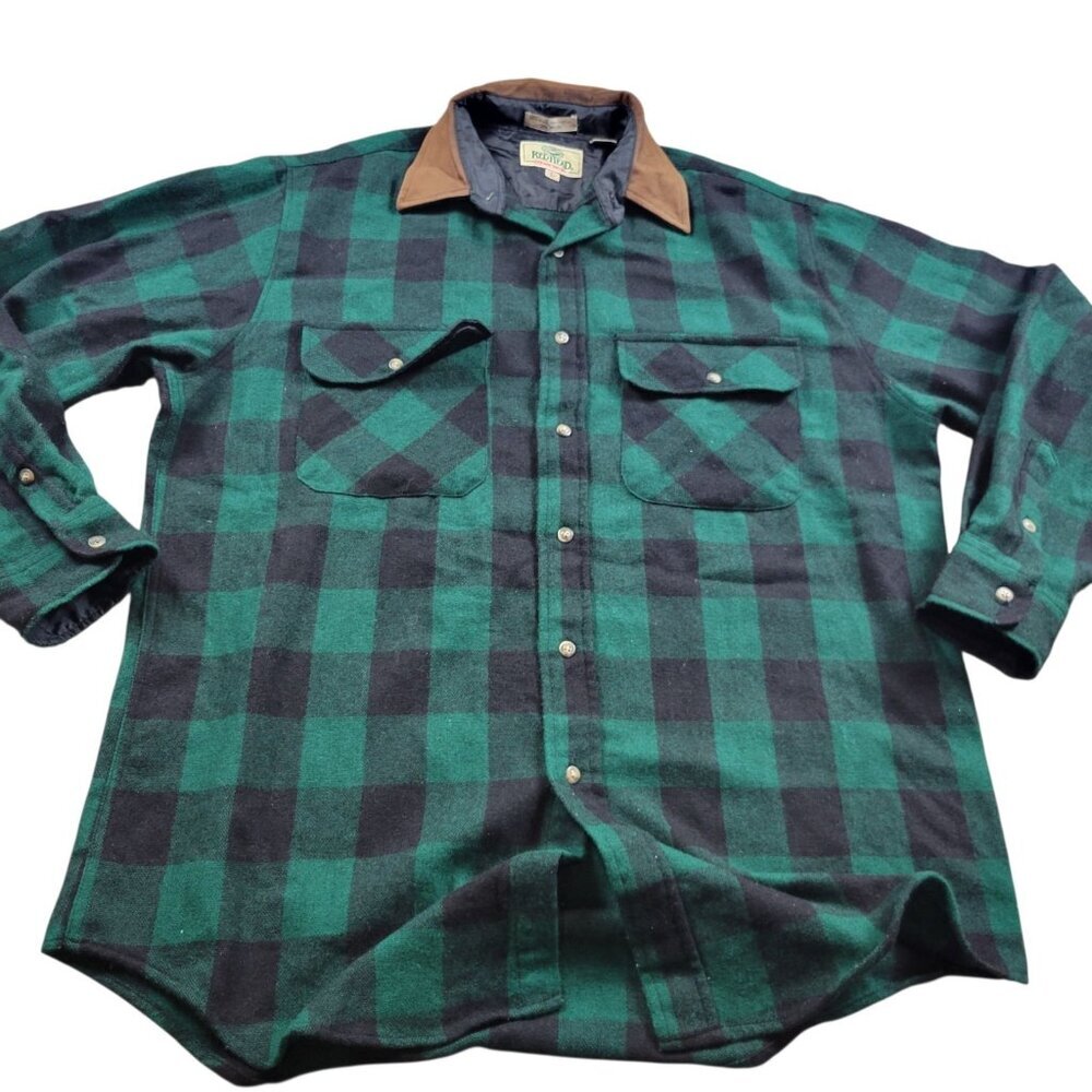 Vtg Red Head Shirt Mens XL Green Plaid Wool Acrylic Flannel Long Sl Button Up